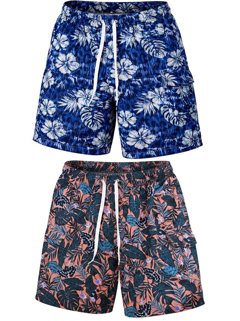 2 Pack Men’s Swim Trunks Cargo Board Shorts Mesh Liner Quick Dry Beach 3 Pockets